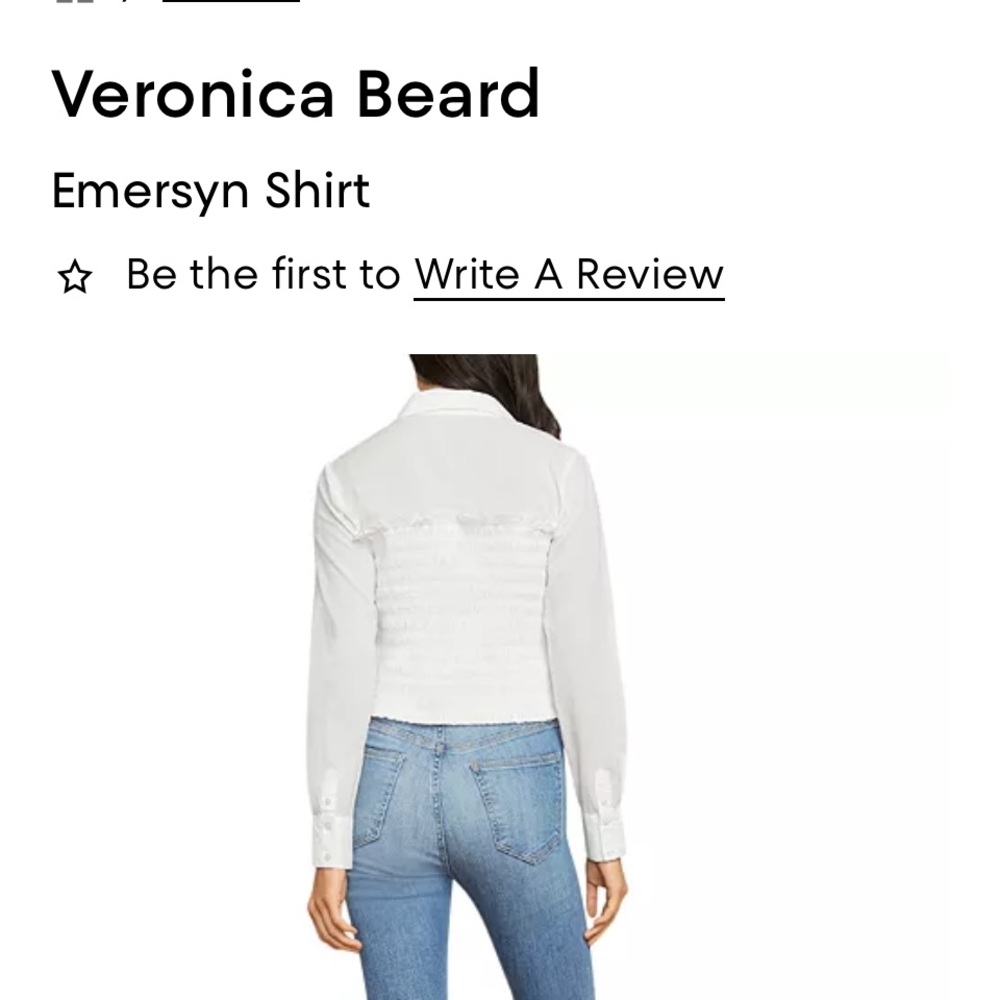 Veronica Beard Emerson Smocked Cotton Button-Up Shirt in White.  Size - Picture 2 of 8